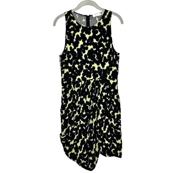 ALC Dress Women’s Yellow Black 100% Silk Faux Wrap Pockets Size 8 - Picture 1 of 9